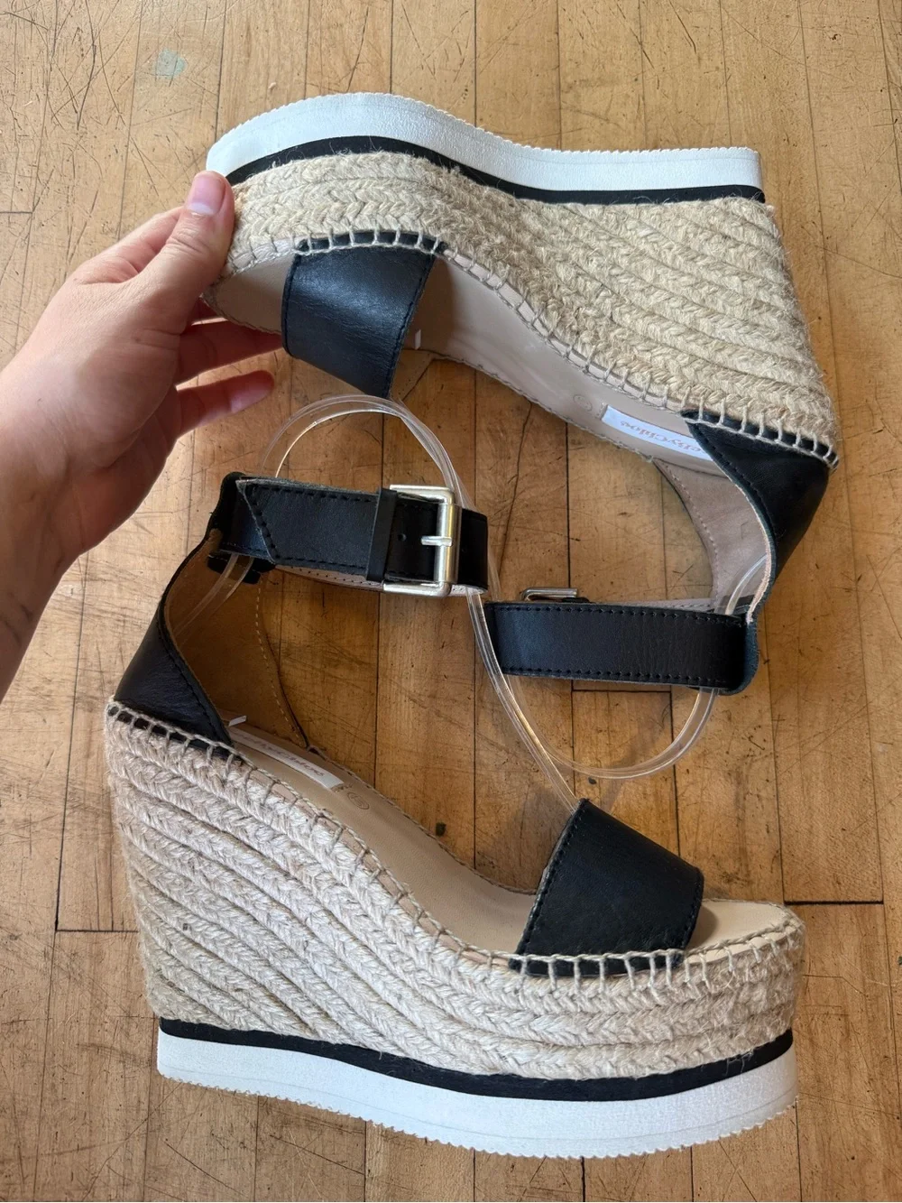SEE BY CHLOE Platform Espadrille Wedge Heels Glyn Open Toe Leather Ankle Strap